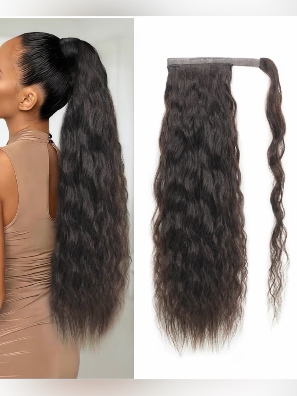 22” Dark Brown #2 Long Wavy Ponytail Extension Human‎ Hair #028